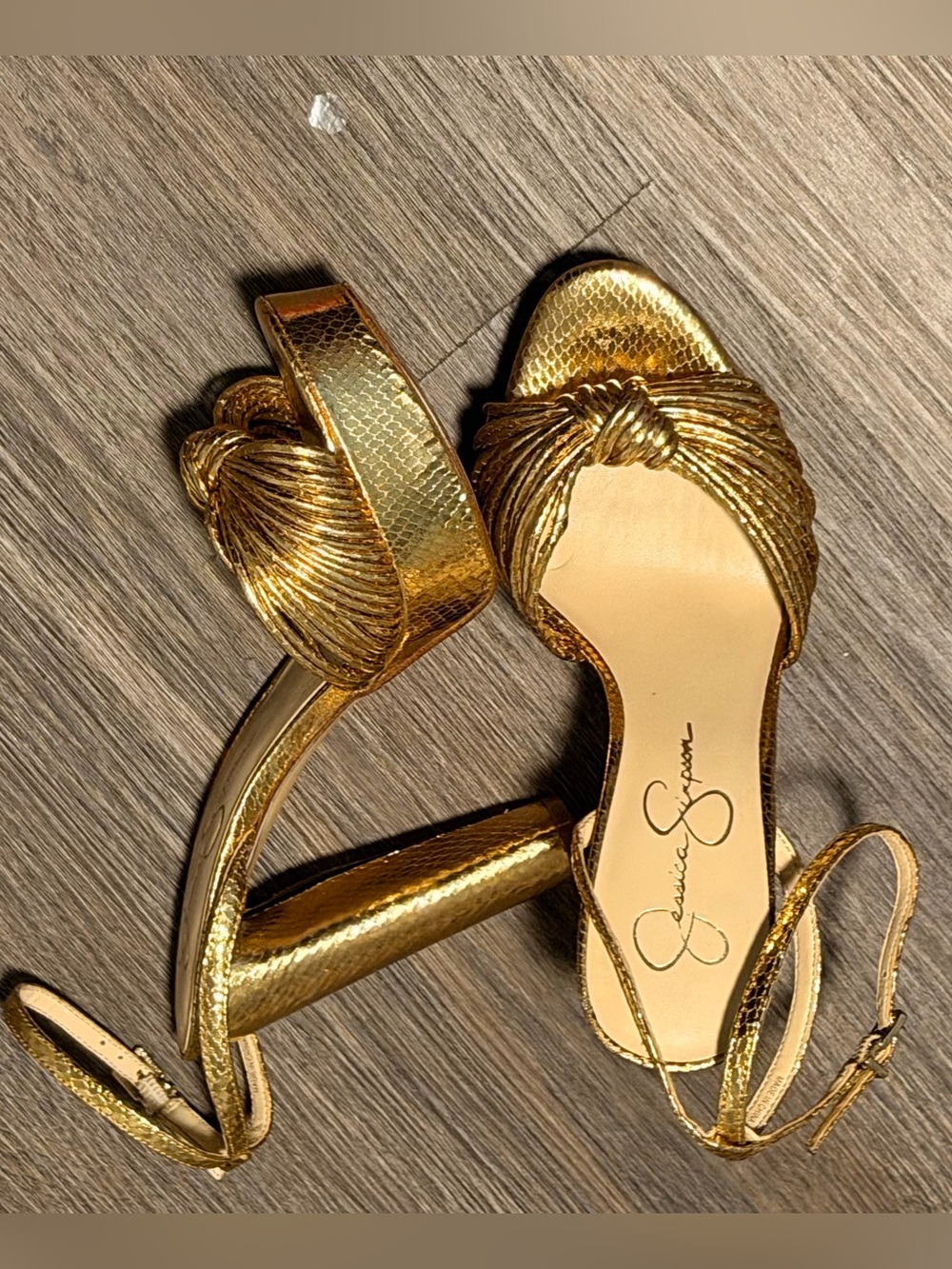 Jessica Simpson Metallic Gold Knotted Ankle-Strap Sandals